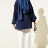 Balloon Sleeve Tie Waist Tunic Navy Blue - Imagen 3