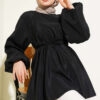 Balloon Sleeve Tie Waist Tunic Black – Image 2