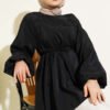 Balloon Sleeve Tie Waist Tunic Black