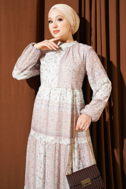 Alternative view of Retro Floral Print Chiffon Dress Beige