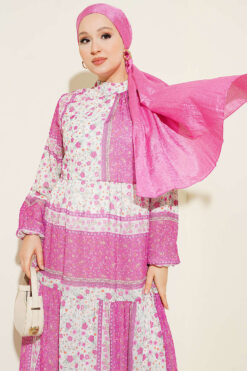 Alternative view of Retro Floral Print Chiffon Dress Fuchsia