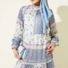Retro Floral Print Chiffon Dress Navy Blue - Image 2