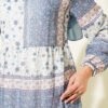 Retro Floral Print Chiffon Dress Navy Blue - Image 4