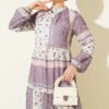 Retro Floral Print Chiffon Dress Lilac - Image 2