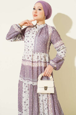 Alternative view of Retro Floral Print Chiffon Dress Lilac