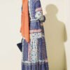 Retro Floral Print Chiffon Dress Blue - Image 3
