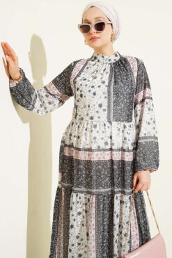 Alternative view of Retro Floral Print Chiffon Dress Black