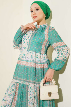 Alternative view of Retro Floral Print Chiffon Dress Green