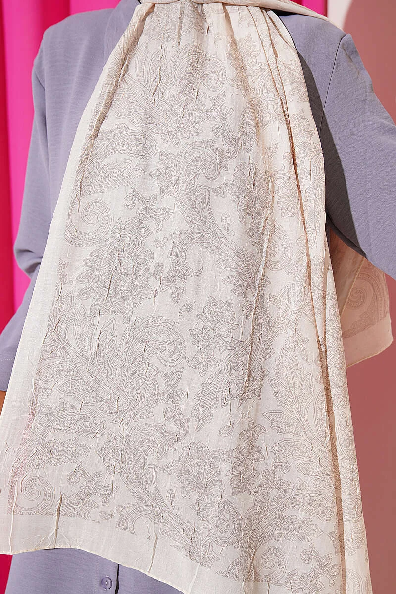 Retro Patterned Bamboo Crinkle Scarf Champagne - Imagen 4