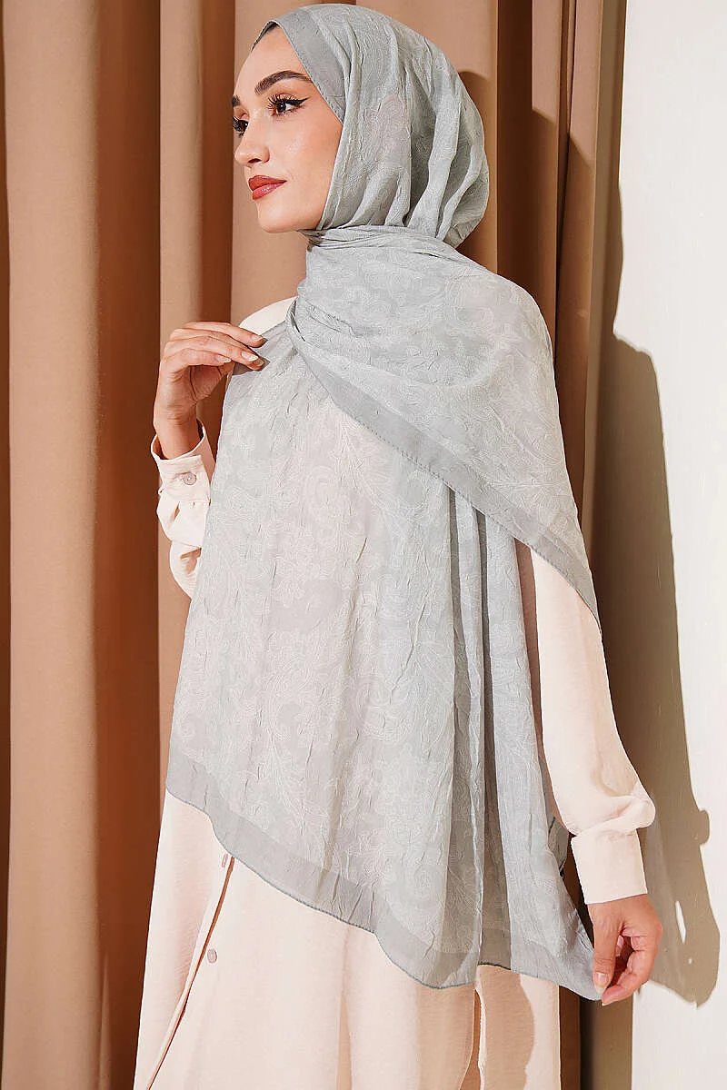 Retro Patterned Bamboo Crinkle Scarf Greenery - الصورة 2