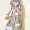 Retro Print Full-Length Button-Up Dress Beige