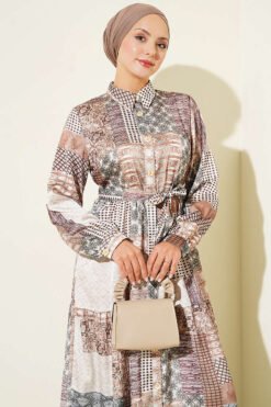 Alternative view of Retro Print Full-Length Button-Up Dress Beige