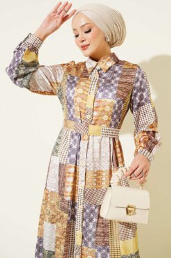 Alternative view of Retro Print Full-Length Button-Up Dress Oil Green
