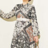 Retro Patterned Chiffon Dress Brown - immagine 2