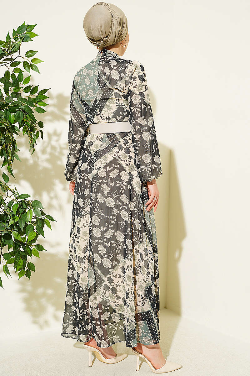 Retro Patterned Chiffon Dress Mint - Image 3