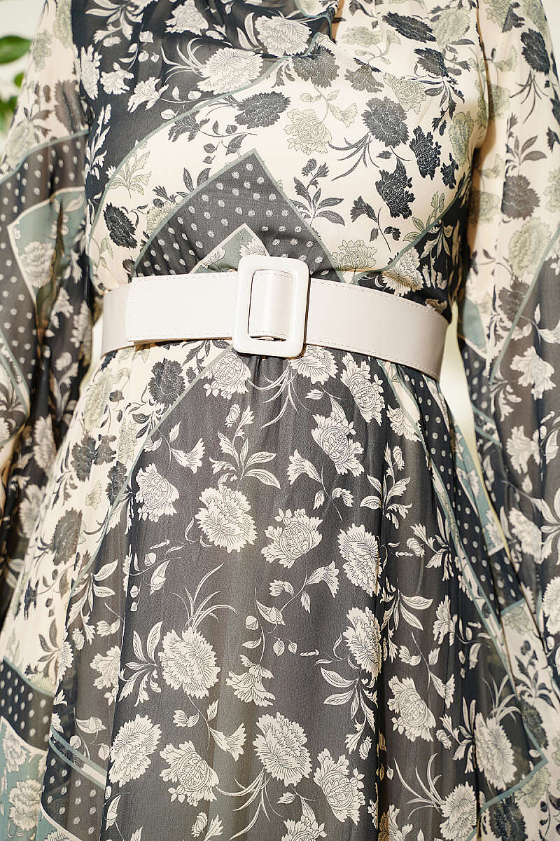 Retro Patterned Chiffon Dress Mint - Image 4
