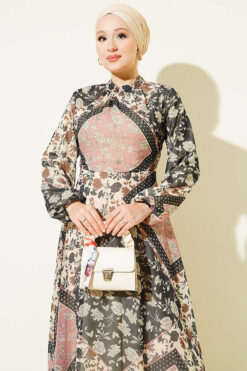 Alternative view of Retro Patterned Chiffon Dress Powder Pink