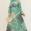 Retro Patterned Chiffon Dress Green