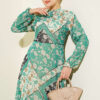 Retro Patterned Chiffon Dress Green – Bild 2