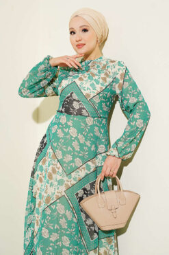 Alternative view of Retro Patterned Chiffon Dress Green