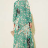 Retro Patterned Chiffon Dress Green – Bild 3