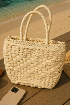 Woven Handle Straw Bag Beige