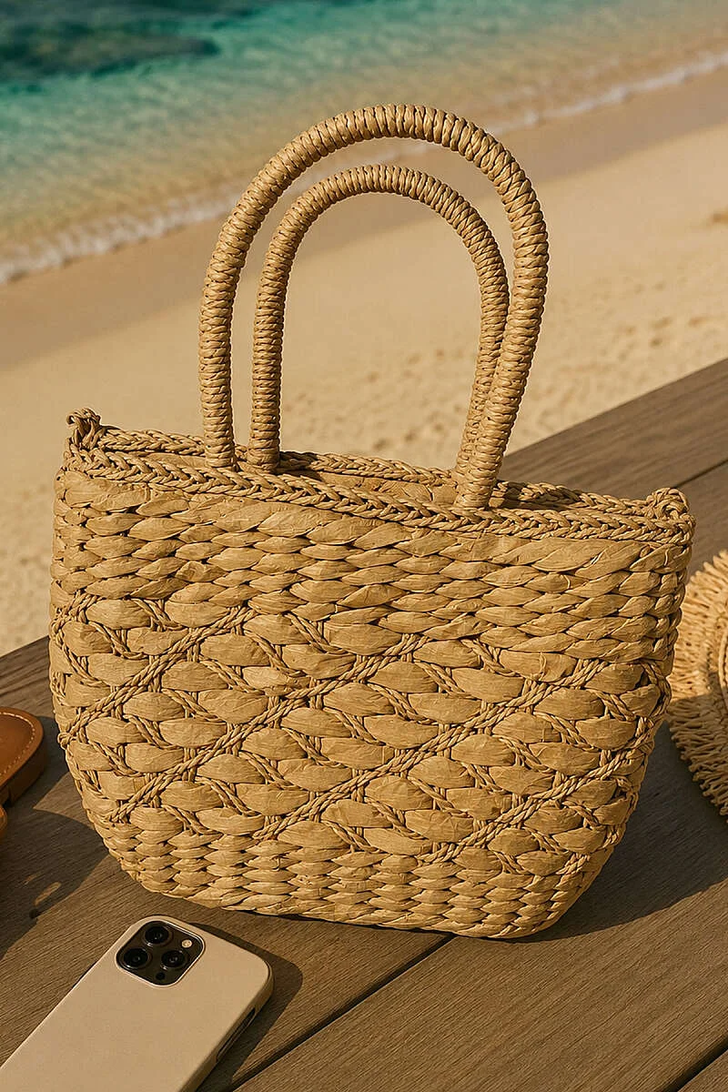 Woven Handle Straw Bag Latte