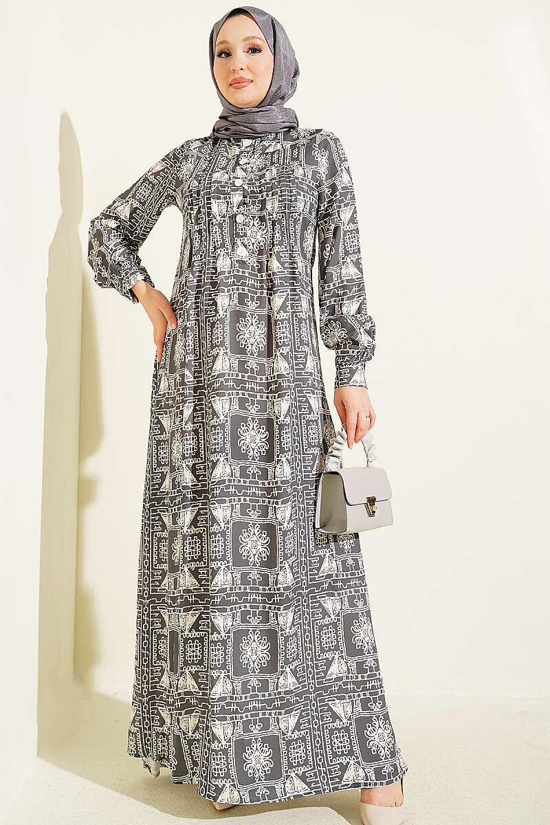 Button-Up Half-Panel Dress Smoke