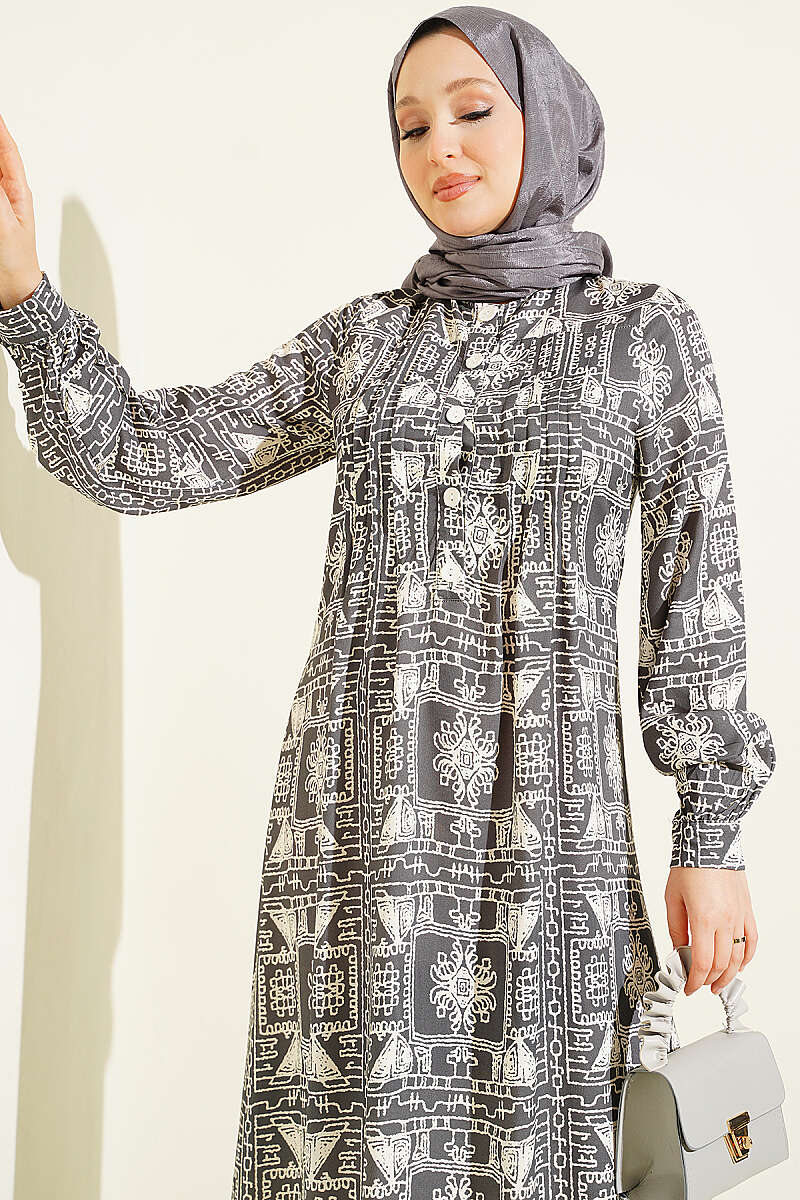 Button-Up Half-Panel Dress Smoke - immagine 2