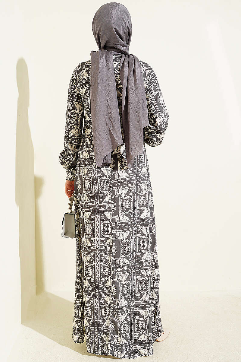 Button-Up Half-Panel Dress Smoke - immagine 3