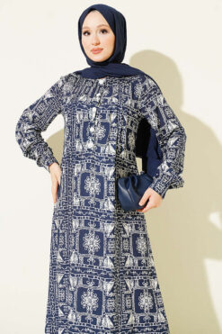 Alternative view of Button-Up Half-Panel Dress Navy Blue