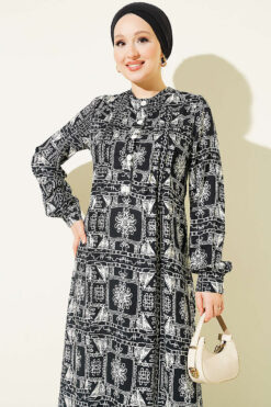 Alternative view of Button-Up Half-Panel Dress Black