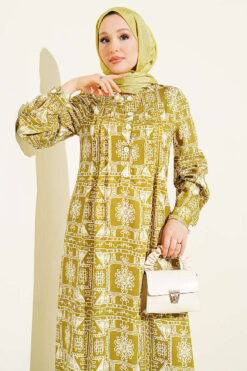 Alternative view of Button-Up Half-Panel Dress Oil Green