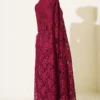 Stone Embellished Lace Shoulder Cape Evening Dress Burgundy – Image 3