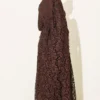 Stone Embellished Lace Shoulder Cape Evening Dress Brown – Image 3