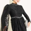 ⁦Stone Embellished Lace Shoulder Cape Evening Dress Black⁩ - الصورة ⁦2⁩