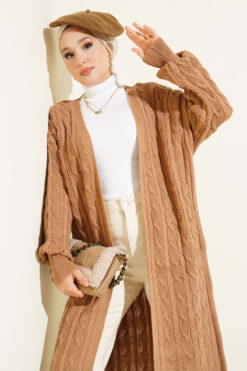 Alternative view of Long Knit Cardigan with Braided Detail Latte