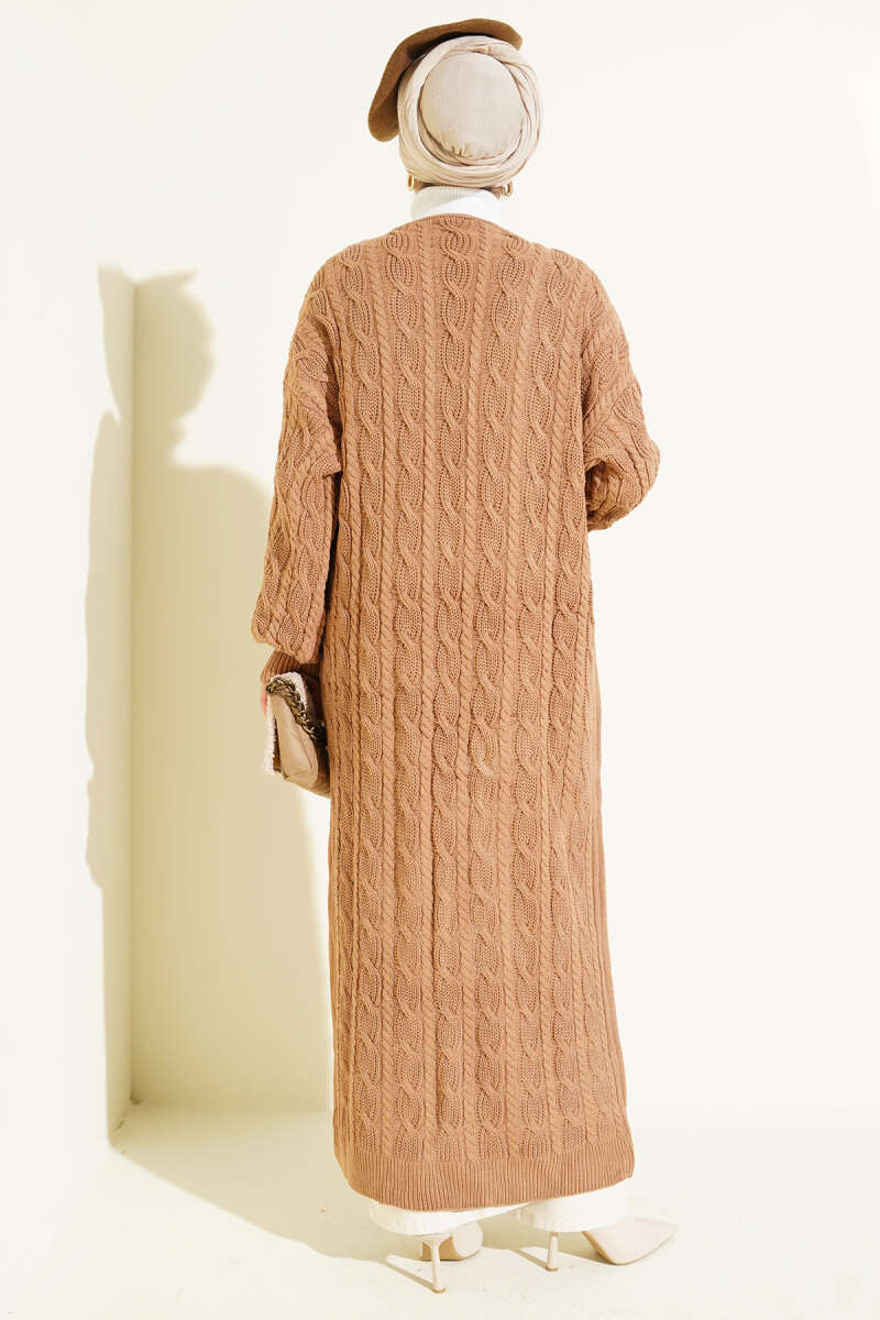 Long Knit Cardigan with Braided Detail Latte - Image 3