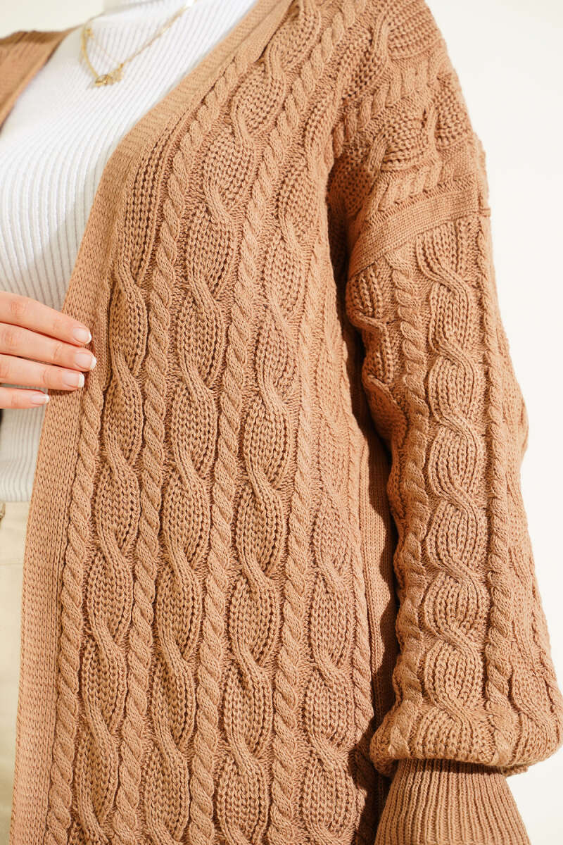 Long Knit Cardigan with Braided Detail Latte - Image 4