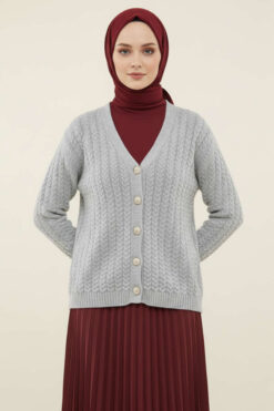Braided Buttoned Knit Cardigan Grey