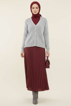 Alternative view of Braided Buttoned Knit Cardigan Grey