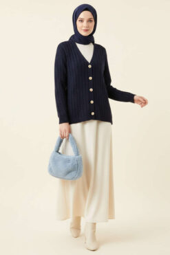 Alternative view of Braided Buttoned Knit Cardigan Navy Blue