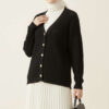 Braided Buttoned Knit Cardigan Black