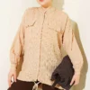 Shirt with Faux Pocket Flap Beige