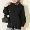 Shirt with Faux Pocket Flap Black