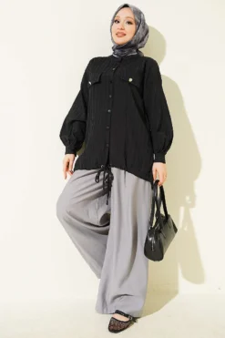 Alternative view of Shirt with Faux Pocket Flap Black