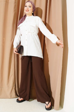 Alternative view of Striped Button-Up Shirt with Faux Pocket Flap White
