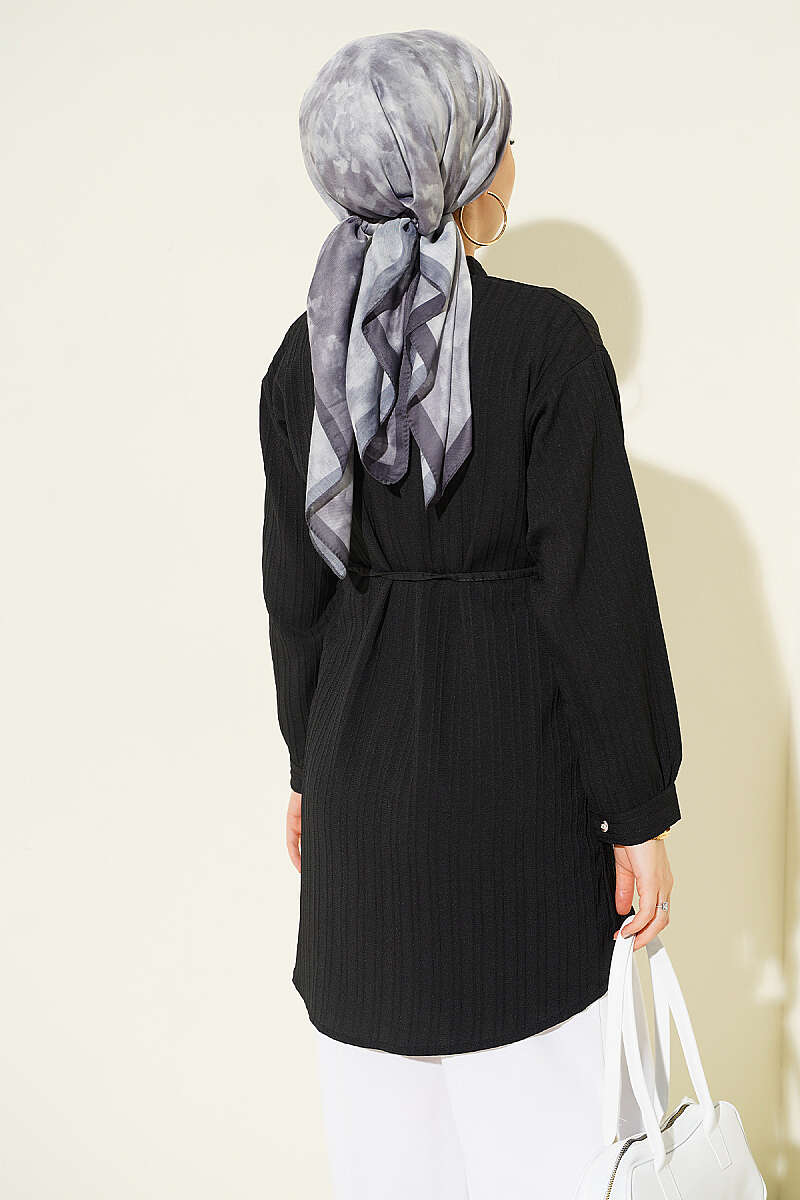 Striped Button-Up Shirt with Faux Pocket Flap Black – Bild 3