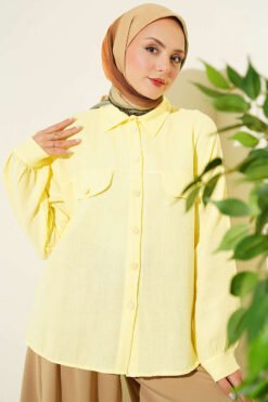 Shirt with Faux Pocket Flap in Muslin Yellow