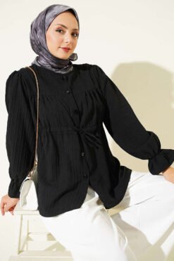 Shirt with Faux Pocket Flap in Muslin Black